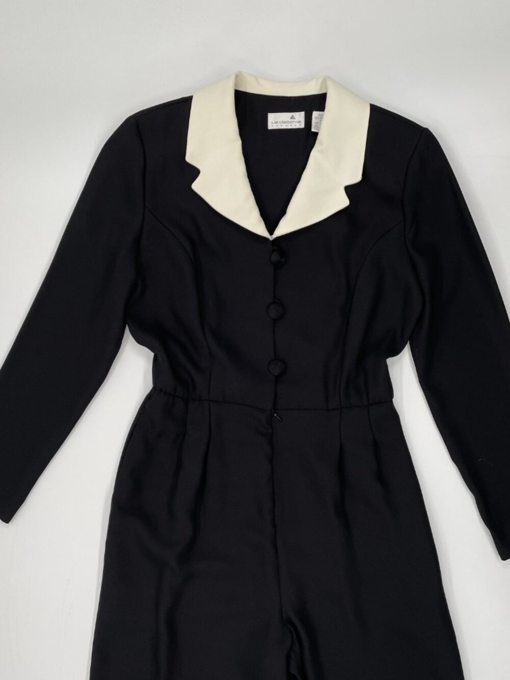Vintage 90s Liz Claiborne Black Dressy Tuxedo Formal Jumpsuit | Size M/L - Picture 2 of 16